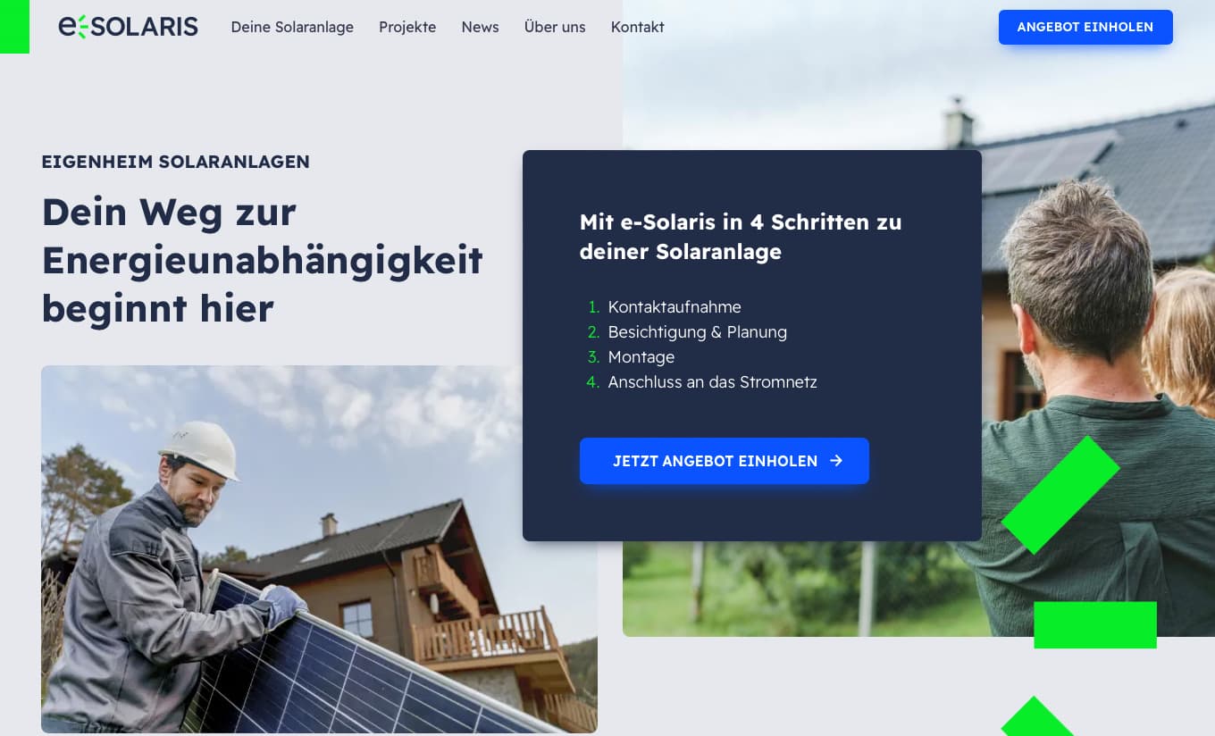 E-Solaris Projekt: Webseite für eine Solaranlagen-Firma